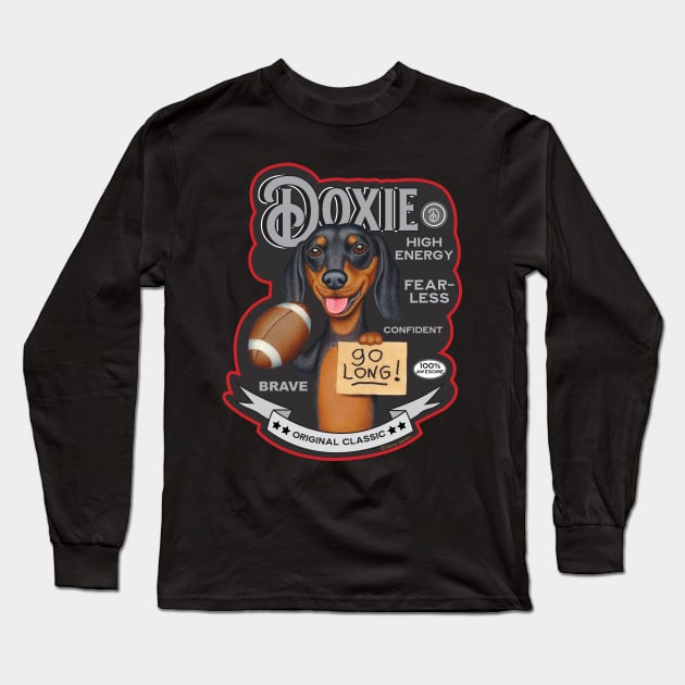 Cute Funny Doxie Dachshund Holding Dog Football Long Sleeve T-Shirt by Danny Gordon Art